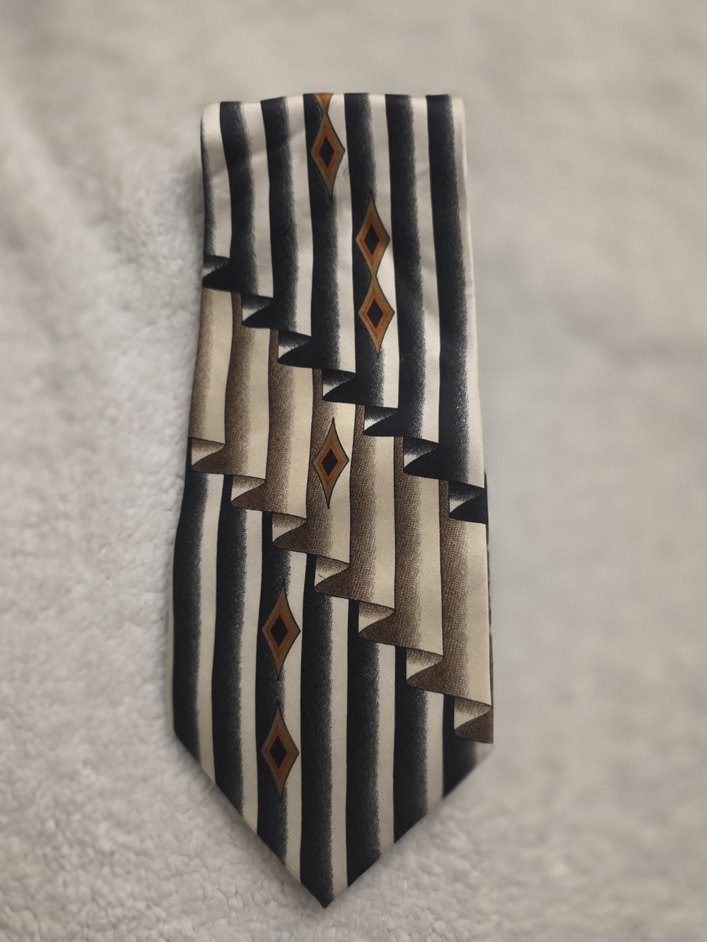 Striped Black, Beige & Gold Geometric Men's Tie